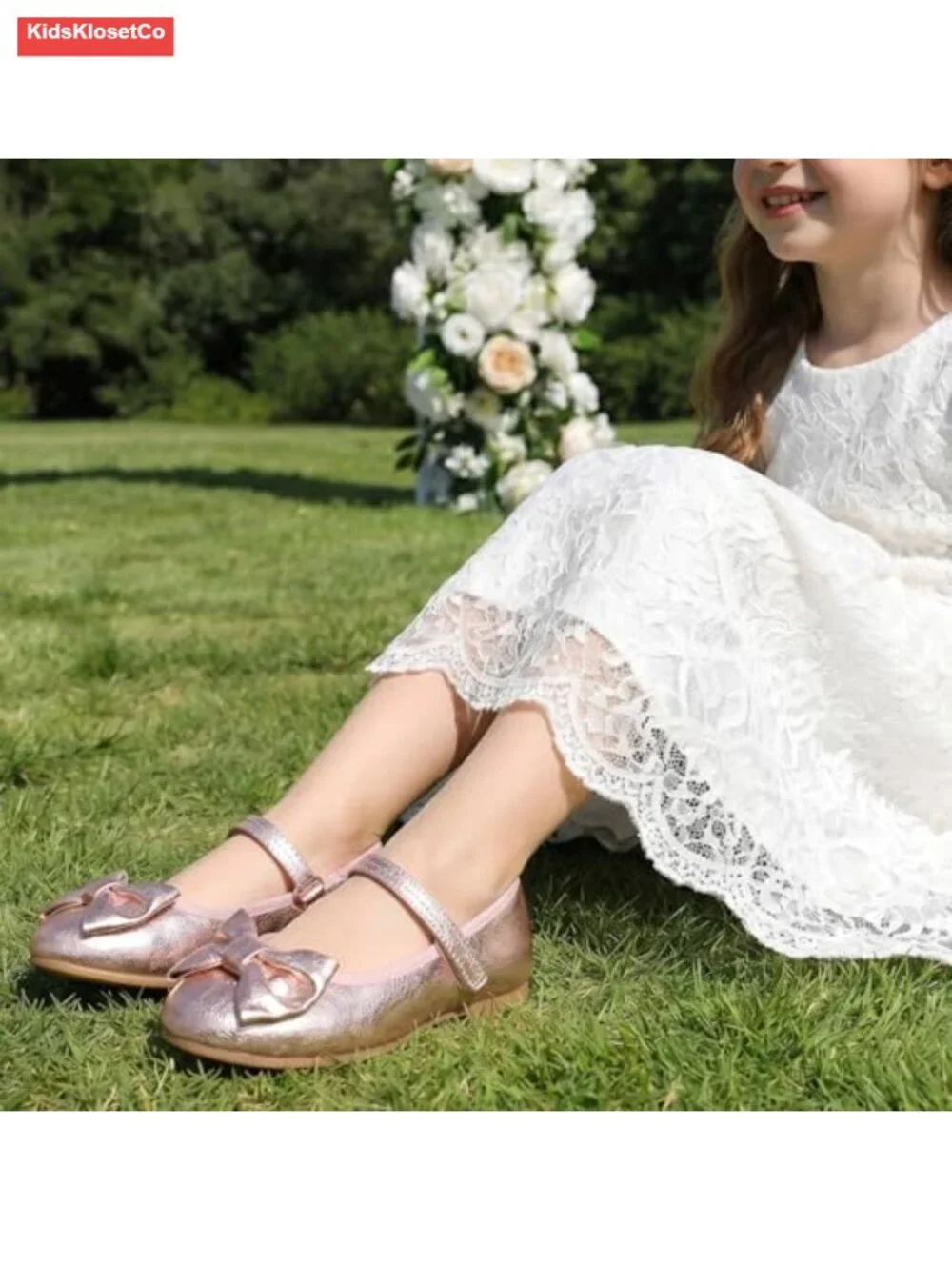 Toddler Girls Mary Jane Ballet Flats with Bow Hook & Loop Closure Dress Shoes